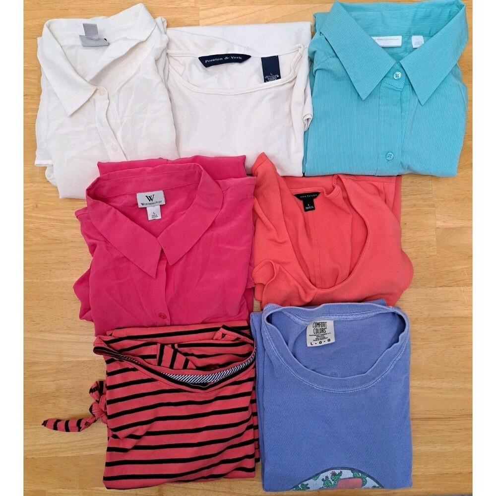 Lot of 7 Women's Tops Sz Large Nautica Ann Taylor Worthington New York & Co